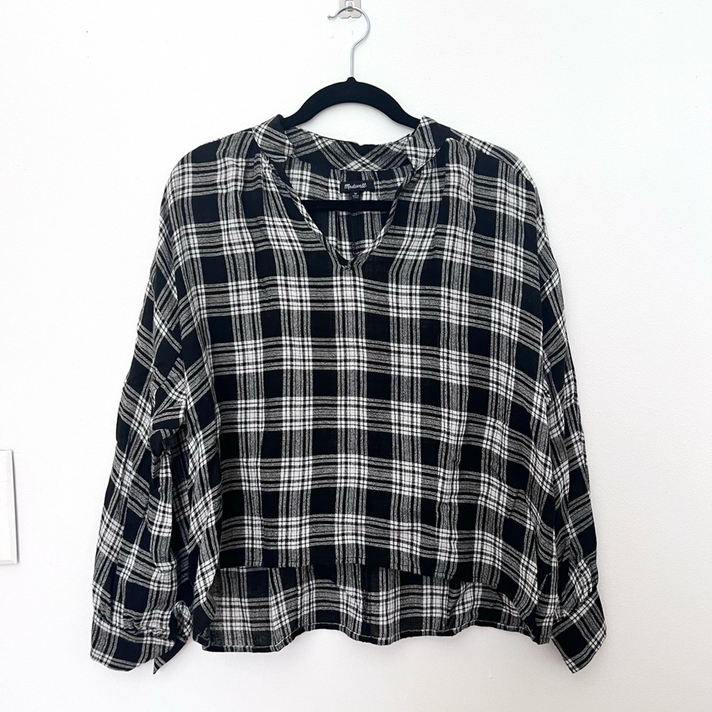 Madewell Cropped Blouse, black and white plaid